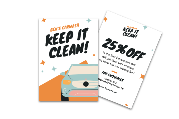 Flyers for car wash and auto detailing businesses.