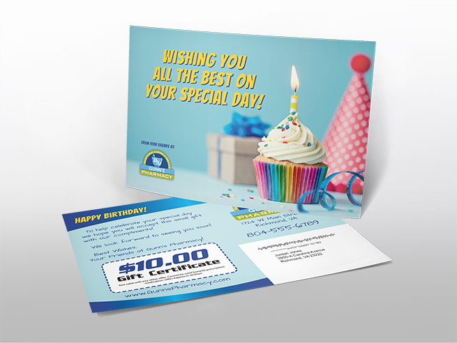 Creative examples of direct mail: birthday postcards.