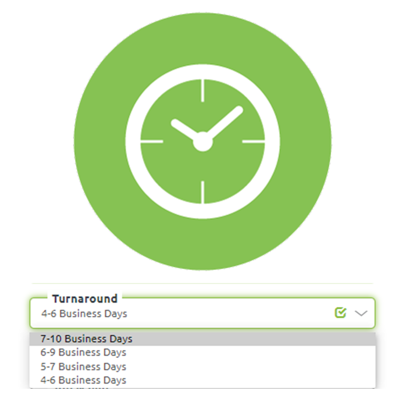 Choosing a turnaround time in the product configurator.