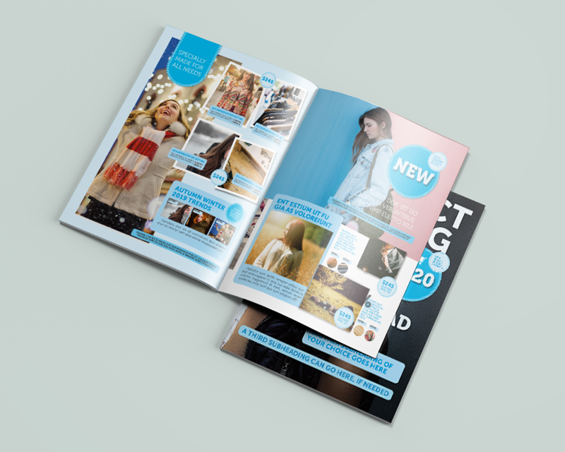 A mockup of an 8.5x11 free sample design catalog