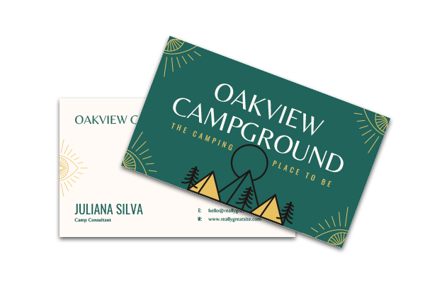 Business cards for camps, campgrounds, and RV parks.