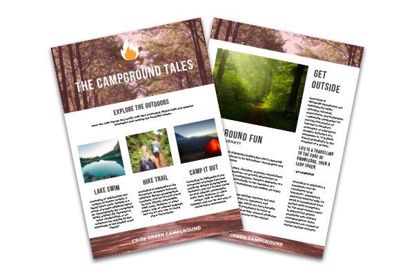 Newsletters for camps, campgrounds, and RV parks.