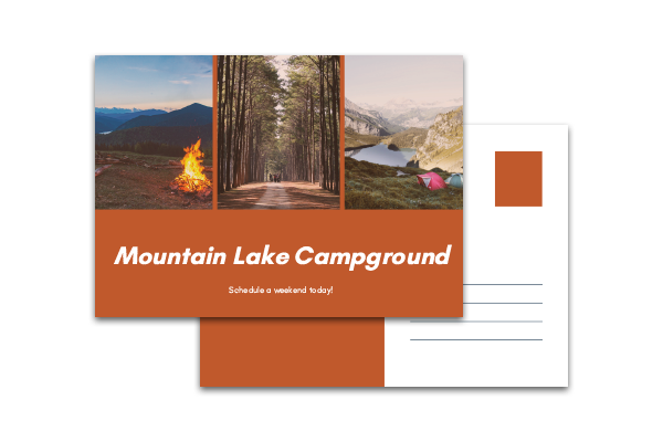 Postcards for camps, campgrounds and RV parks.