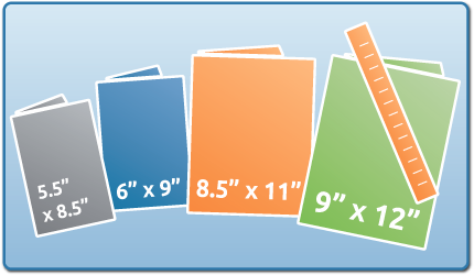 A sample comparison of paper sizes possible in catalogs. Icons are to-scale replicas of actual paper.