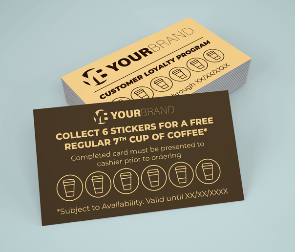 A free template for customer loyalty program cards. Use this to kickstart your design ideas when designing cards of your own.