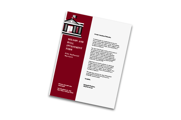 Letterhead for financial services.