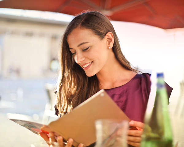 A Half-Fold brochure being read as a menu